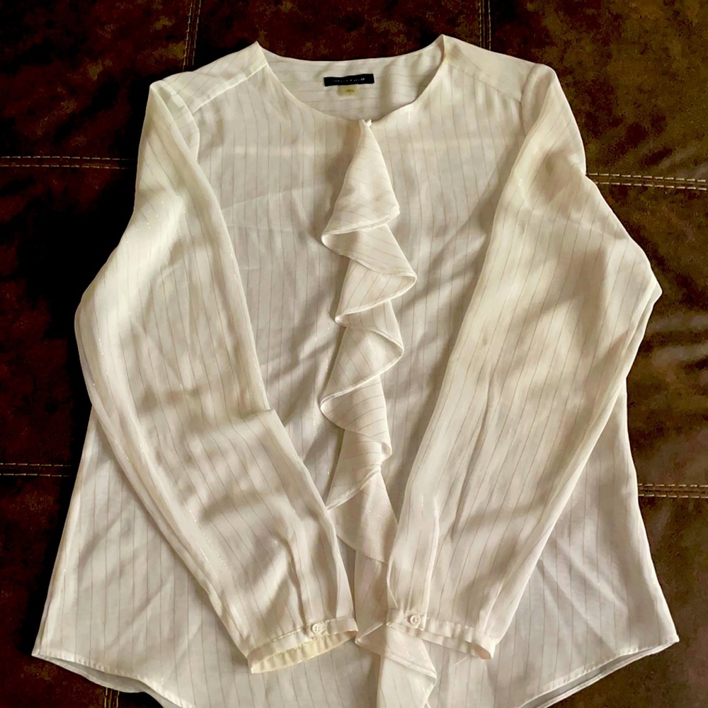 White blouse with gold stripes
